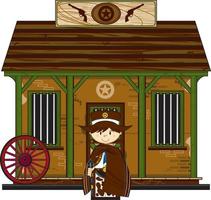 Cute Cartoon Wild West Cowboy Sheriff at the Jailhouse vector