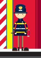 Cute Cartoon Fireman Character with Axe vector