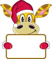 Cute Cartoon Santa Claus Christmas Giraffe with Sign vector