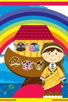 Noah Wife and the Ark with Animals Two by Two - Biblical Illustration vector