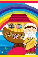 Noah and the Ark with Animals Two by Two Biblical Illustration vector