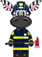 Cute Cartoon Zebra Fireman Character with Axe vector