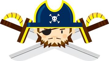 Cartoon Swashbuckling Pirate Captain with Crossed Swords vector