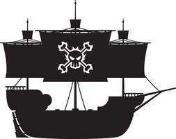 Pirate Ship in Silhouette with Skull and Crossbones vector