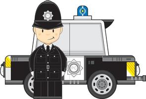 Cartoon Classic British Policeman and Police Car vector