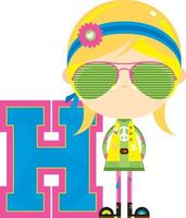 H is for Hippie Alphabet Learning Illustration vector