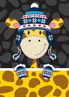 Cute Cartoon Giraffe Character in Wooly Hat and Mittens vector