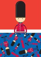 Cartoon British Beefeater Royal Palace Guard and Pattern vector