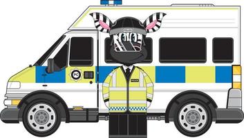 Cartoon Classic British Zebra Riot Policeman and Police Van vector