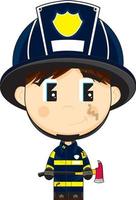 linda dibujos animados bombero personaje con hacha vector