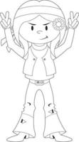 Cartoon Sixties Hippie Girl Character Line Art vector