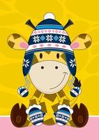 Cute Cartoon Giraffe Character in Wooly Hat and Mittens vector