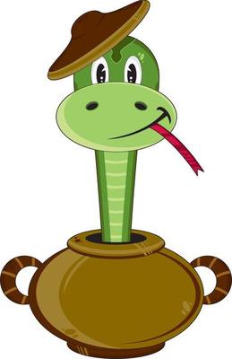 Cute Cartoon Snake Character in Clay Pot