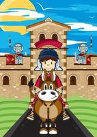 Cute Cartoon Roman Soldier on Horse History Illustration vector