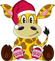 Cute Cartoon Santa Claus Christmas Giraffe Character vector