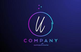 U handwritten alphabet letter logo with dots and pink blue circle. Corporate creative template design for business and company vector