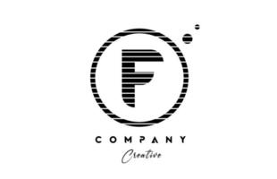 F alphabet letter logo icon design with line stripe and circle. Black and white creative template for company and business vector