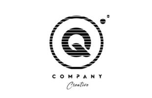 Q alphabet letter logo icon design with line stripe and circle. Black and white creative template for company and business vector