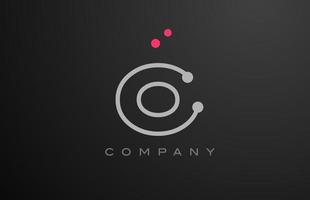 grey O alphabet letter logo icon design with pink dot. Creative template for business and company vector