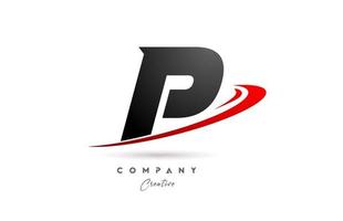 black grey P alphabet letter logo icon design with red swoosh. Creative template for company and business vector