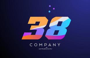 colored number 38 logo icon with dots. Yellow blue pink template design for a company and busines vector
