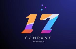 colored number 17 logo icon with dots. Yellow blue pink template design for a company and busines vector