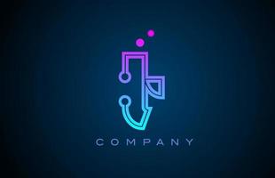 T alphabet letter logo icon design with pink blue color and dots. Creative template for business and company vector