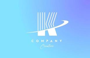 pastel color K blue alphabet letter logo icon design with swoosh. Creative template for company and business vector