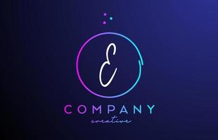 E handwritten alphabet letter logo with dots and pink blue circle. Corporate creative template design for business and company vector