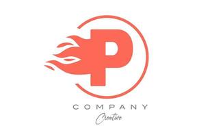 orange P alphabet letter icon for corporate with flames. Fire design suitable for a business logo vector