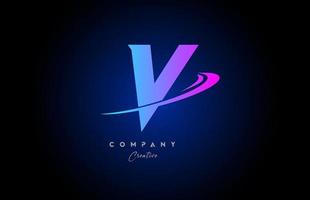 V pink blue alphabet letter logo icon design with swoosh. Creative template for company and business vector