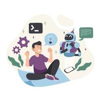 Interaction Between Human and AI Technology Personal Assistant vector