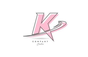 K pink grey line alphabet letter logo icon design with swoosh. Creative template for business and company vector