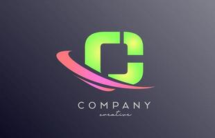 green pink C alphabet letter logo icon with swoosh. Creative template design for business and company vector