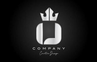 silver grey U alphabet letter logo icon design. Creative crown king template for company and business vector