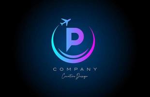 azul rosado pags alfabeto letra logo con avión para un viaje o reserva agencia. corporativo creativo modelo diseño para empresa y negocio vector