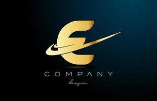 E alphabet letter logo with double swoosh in gold golden color. Corporate creative template design for company vector