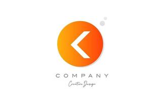 K orange sphere alphabet letter logo icon design with dot. Creative template for company and business vector