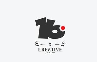 grey 16 number logo icon design with red dot. Creative template for company and business vector