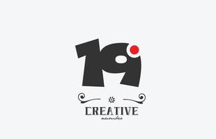 grey 19 number logo icon design with red dot. Creative template for company and business vector