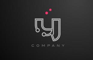 pink grey line Y alphabet letter logo icon design with dot. Creative template for company and business vector