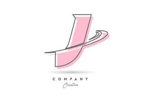 J pink grey line alphabet letter logo icon design with swoosh. Creative template for business and company vector