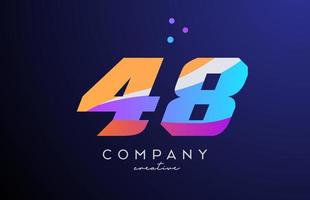 colored number 48 logo icon with dots. Yellow blue pink template design for a company and busines vector