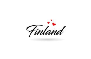 Finland name country word with three red love heart. Creative typography logo icon design vector