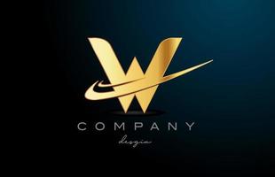 W alphabet letter logo with double swoosh in gold golden color. Corporate creative template design for company vector