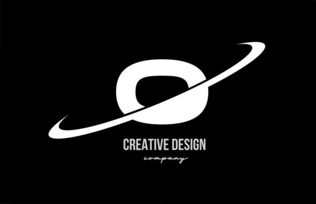 Black white O alphabet letter logo with big swoosh. Corporate creative template design for company and business