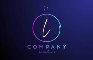 L handwritten alphabet letter logo with dots and pink blue circle. Corporate creative template design for business and company vector