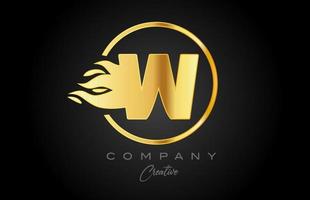 gold golden W alphabet letter icon for corporate with flames. Fire design suitable for a business logo vector