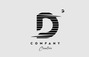 lines D alphabet letter logo icon design in black and white. Creative template for company and business with stripes vector