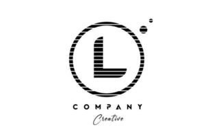 L alphabet letter logo icon design with line stripe and circle. Black and white creative template for company and business vector